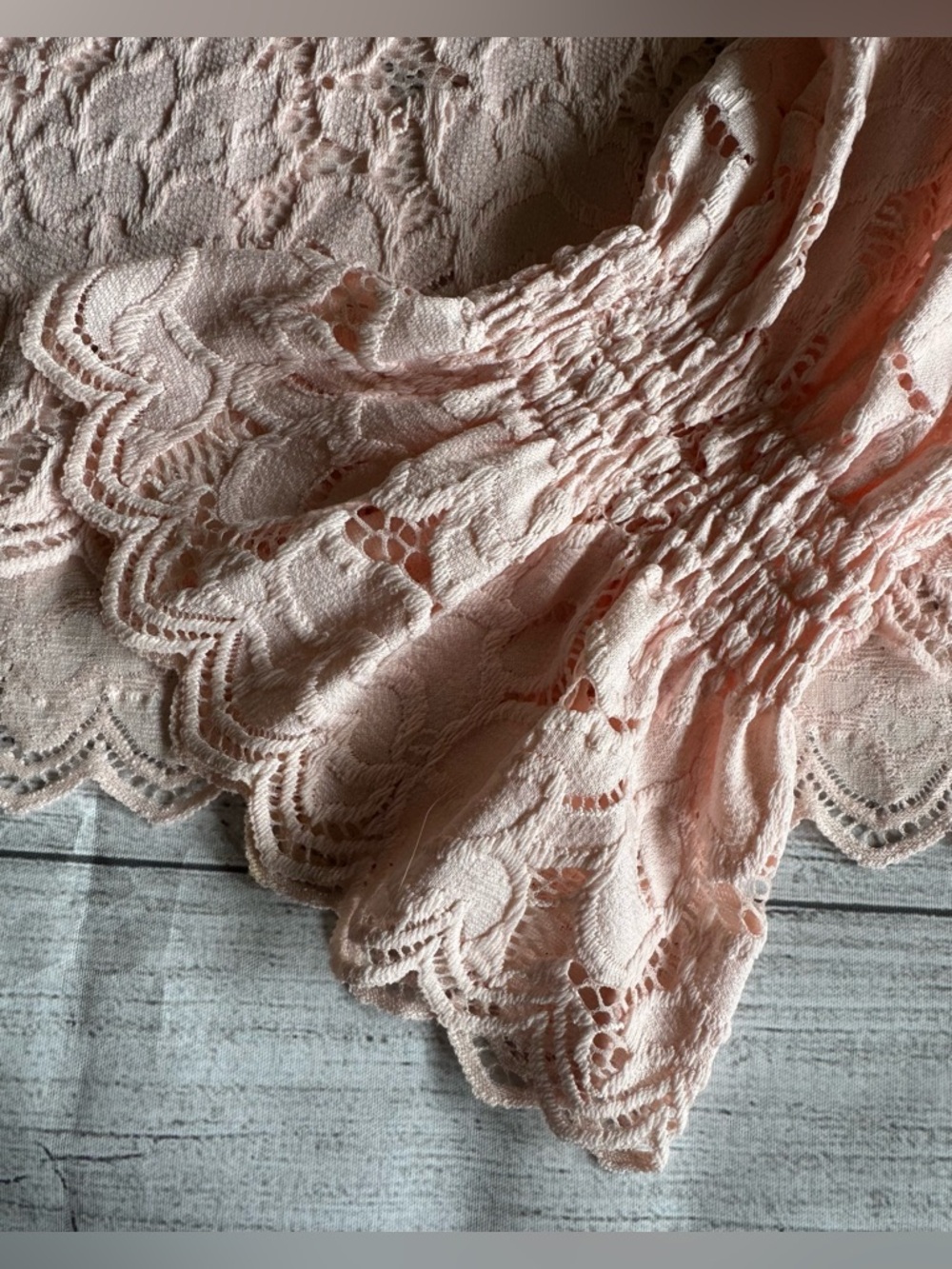 Free People Blush Pink Lace Boho Blouse Sheer Long Sleeve Romantic Top Size S - Picture 6 of 12